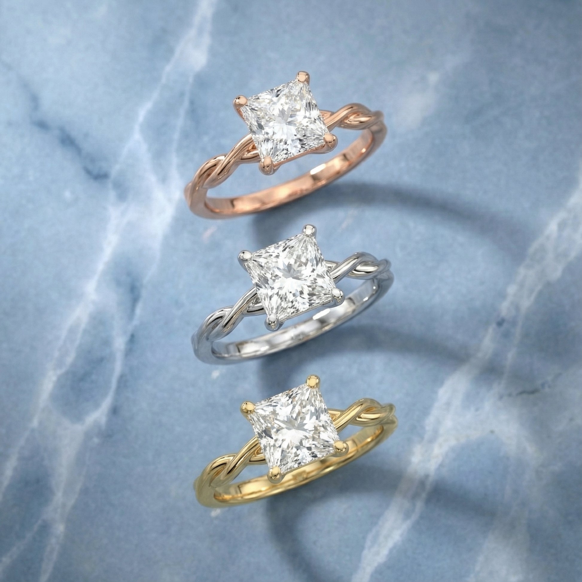 Princess Cut Lab Grown Diamond Engagement Ring with Twisted Shank in Platinum