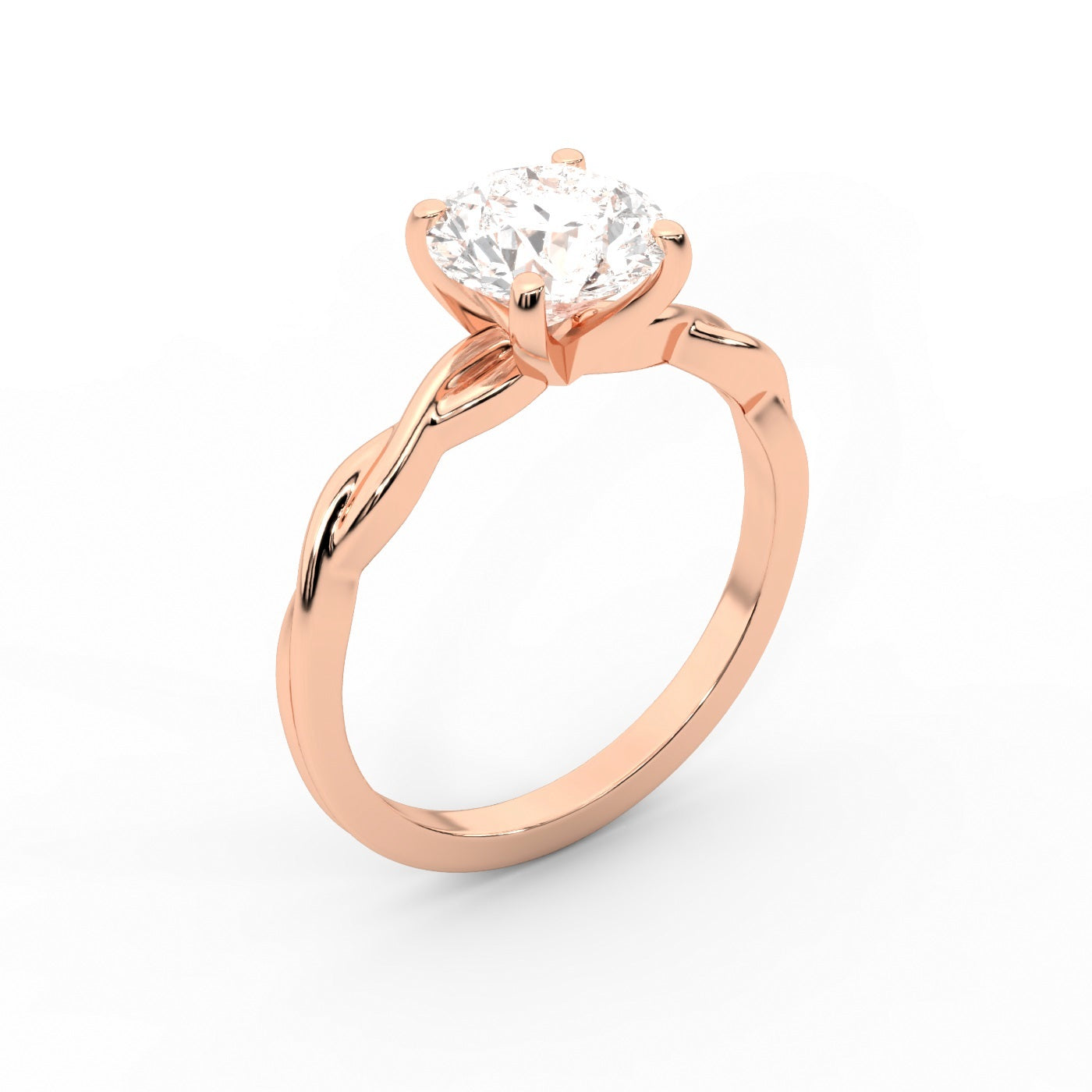 Round Cut Lab Grown Diamond Solitaire Engagement Ring with Twisted Shank in Rose Gold