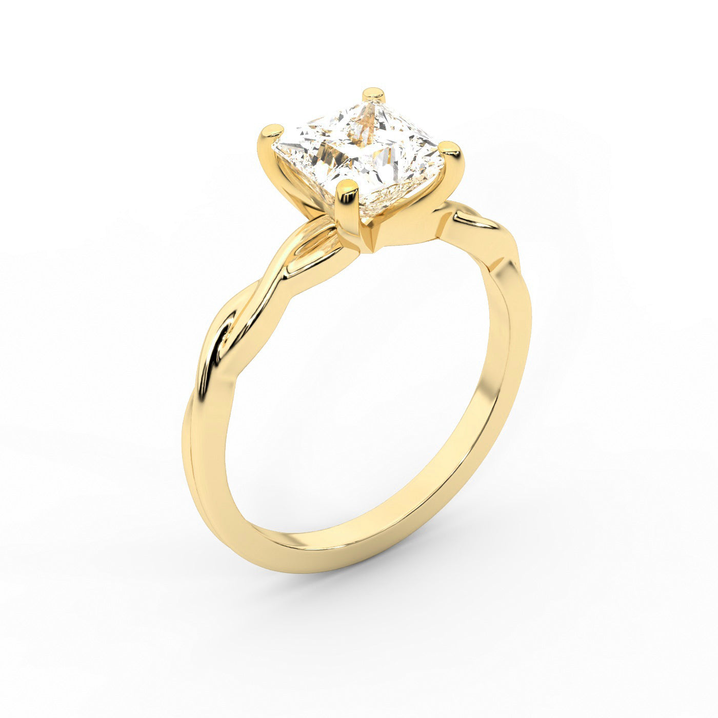 Princess Cut Lab Grown Diamond Engagement Ring with Twisted Shank in Yellow Gold