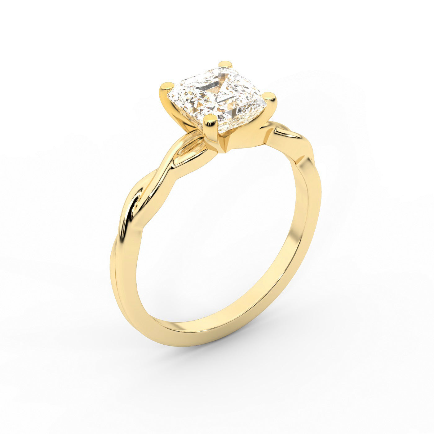 Asscher Cut Lab Grown Diamond Solitaire Engagement Ring with Twisted Band in Yellow Gold