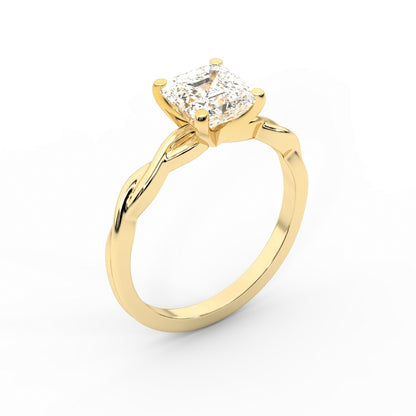 Asscher Cut Lab Grown Diamond Solitaire Engagement Ring with Twisted Band in Yellow Gold