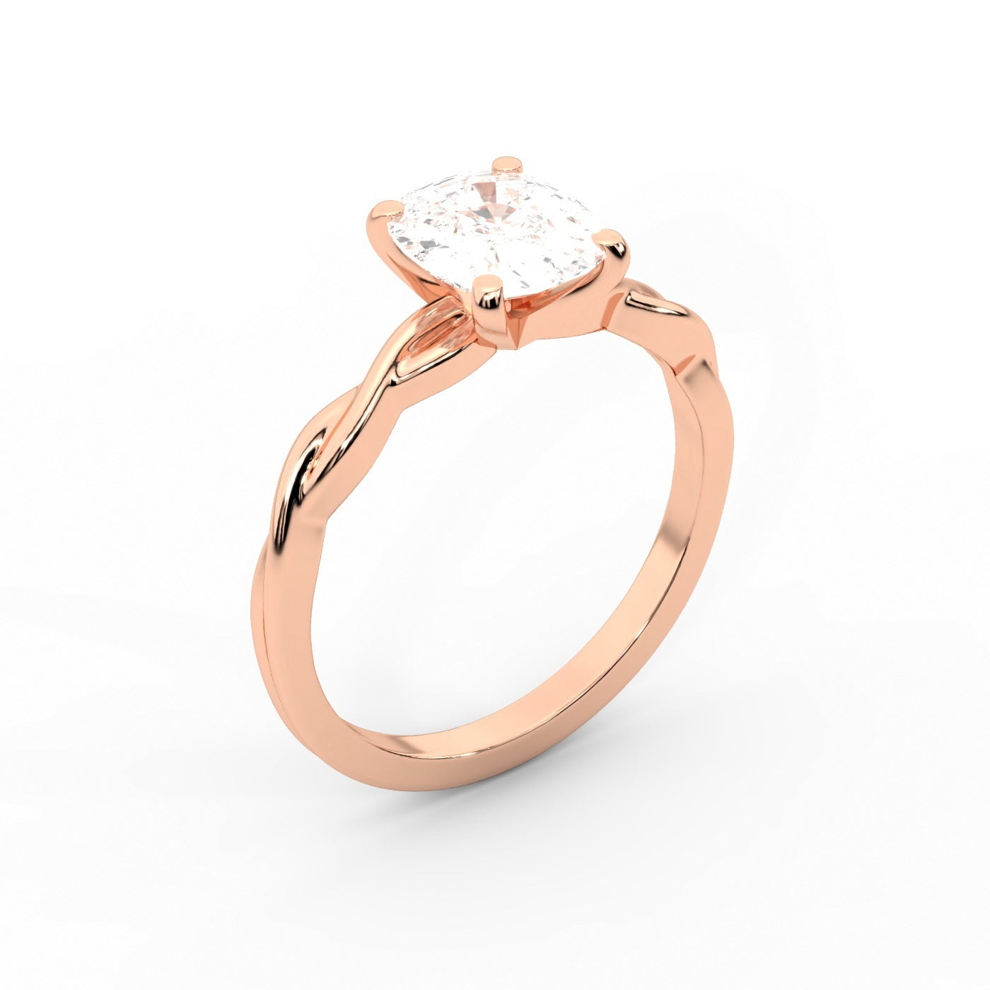 Cushion Cut Lab Grown Diamond Engagement Ring in Rose Gold with Intertwined Band