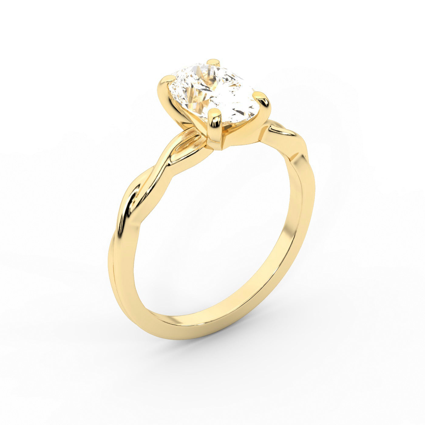 Oval Cut Lab Grown Diamond Engagement Ring in Yellow Gold with twisted shank