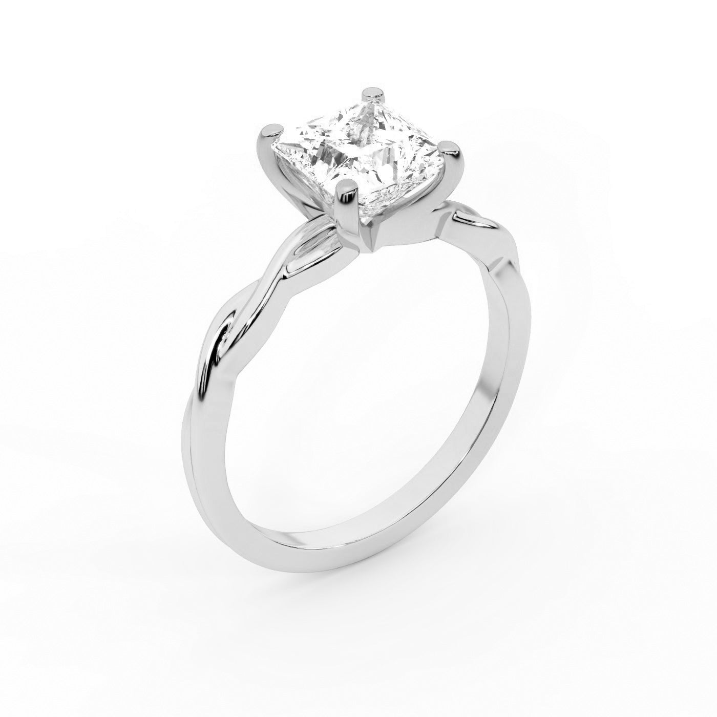 Princess Cut Lab Grown Diamond Engagement Ring with Twisted Shank in Platinum