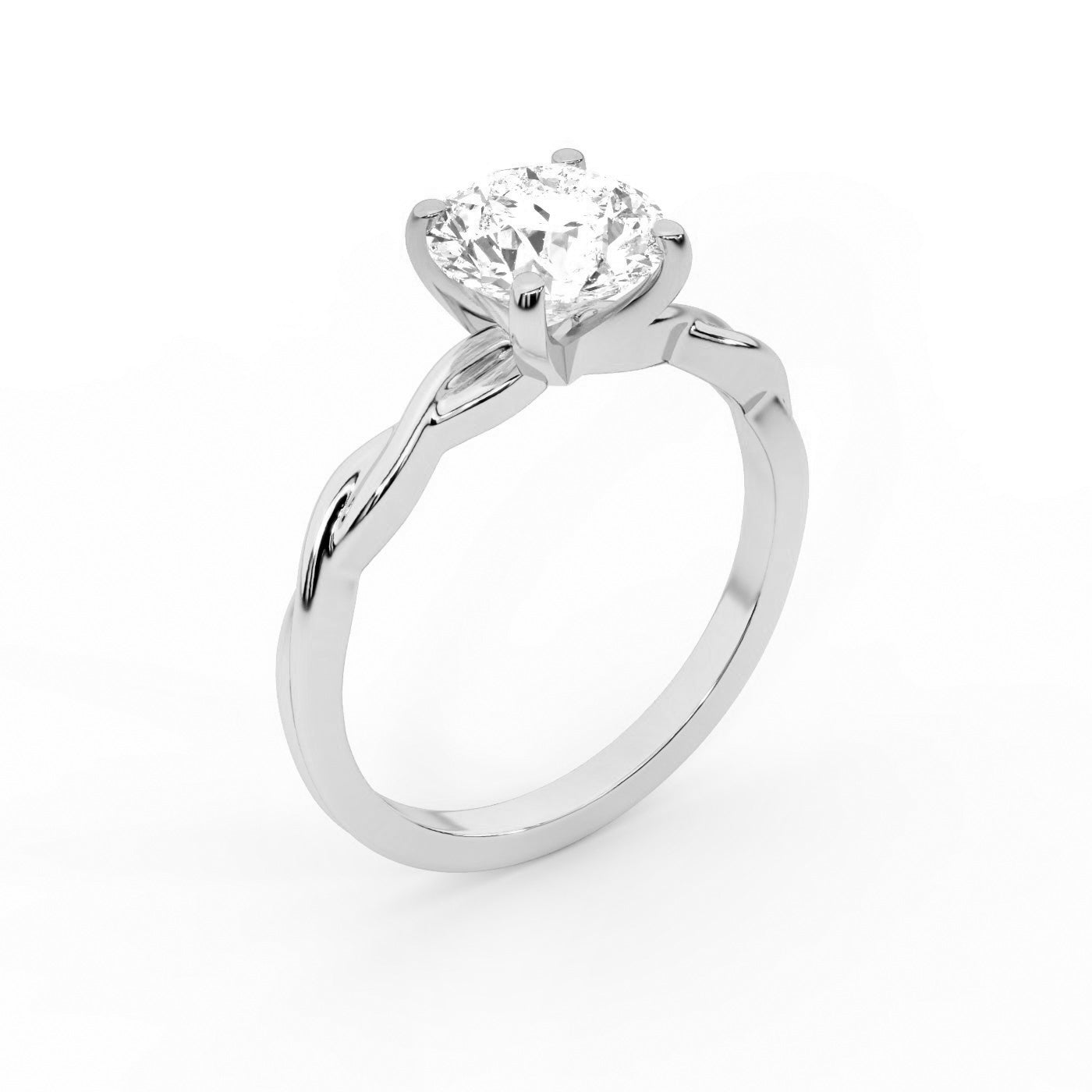 Round Cut Lab Grown Diamond Solitaire Engagement Ring with Twisted Shank in Platinum