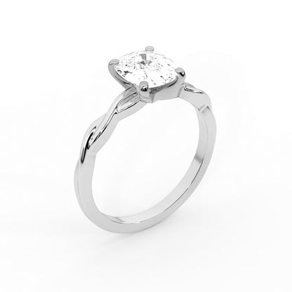 Cushion Cut Lab Grown Diamond Engagement Ring in Silver with Twisted Shank