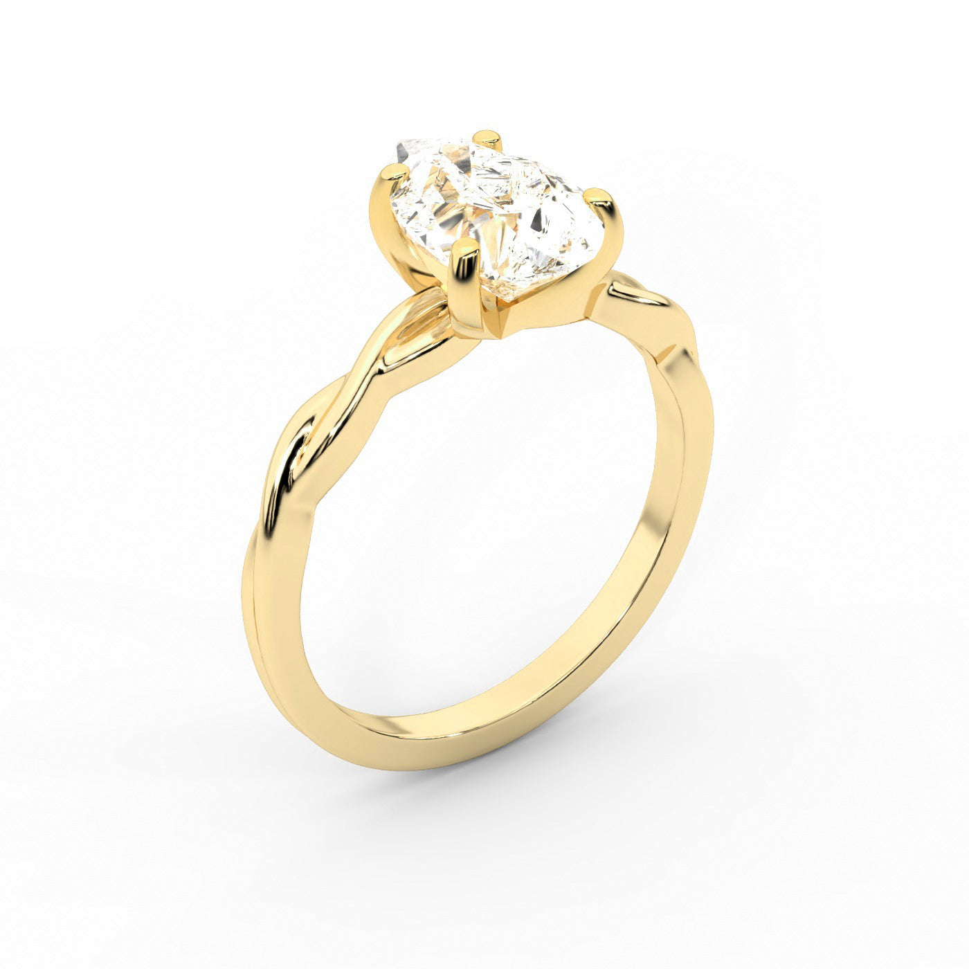 Pear Cut Lab Grown Diamond Solitaire Engagement Ring with Twisted Shank in Yellow Gold