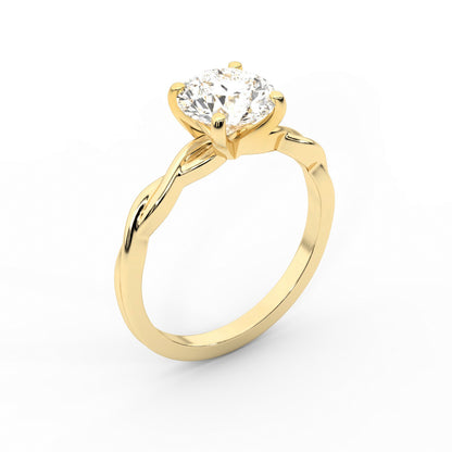 Round Cut Lab Grown Diamond Solitaire Engagement Ring with Twisted Shank in Yellow Gold