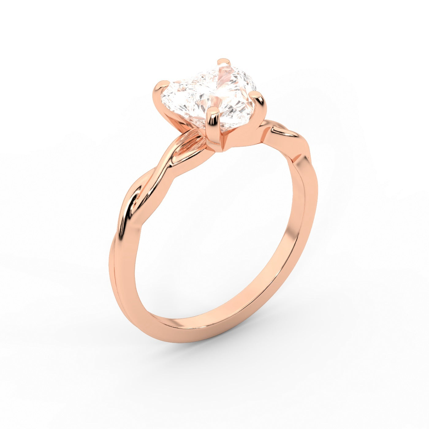 Celeste Grace Heart Cut Lab Grown Diamond Solitaire Engagement Ring in Rose Gold with twisted shank