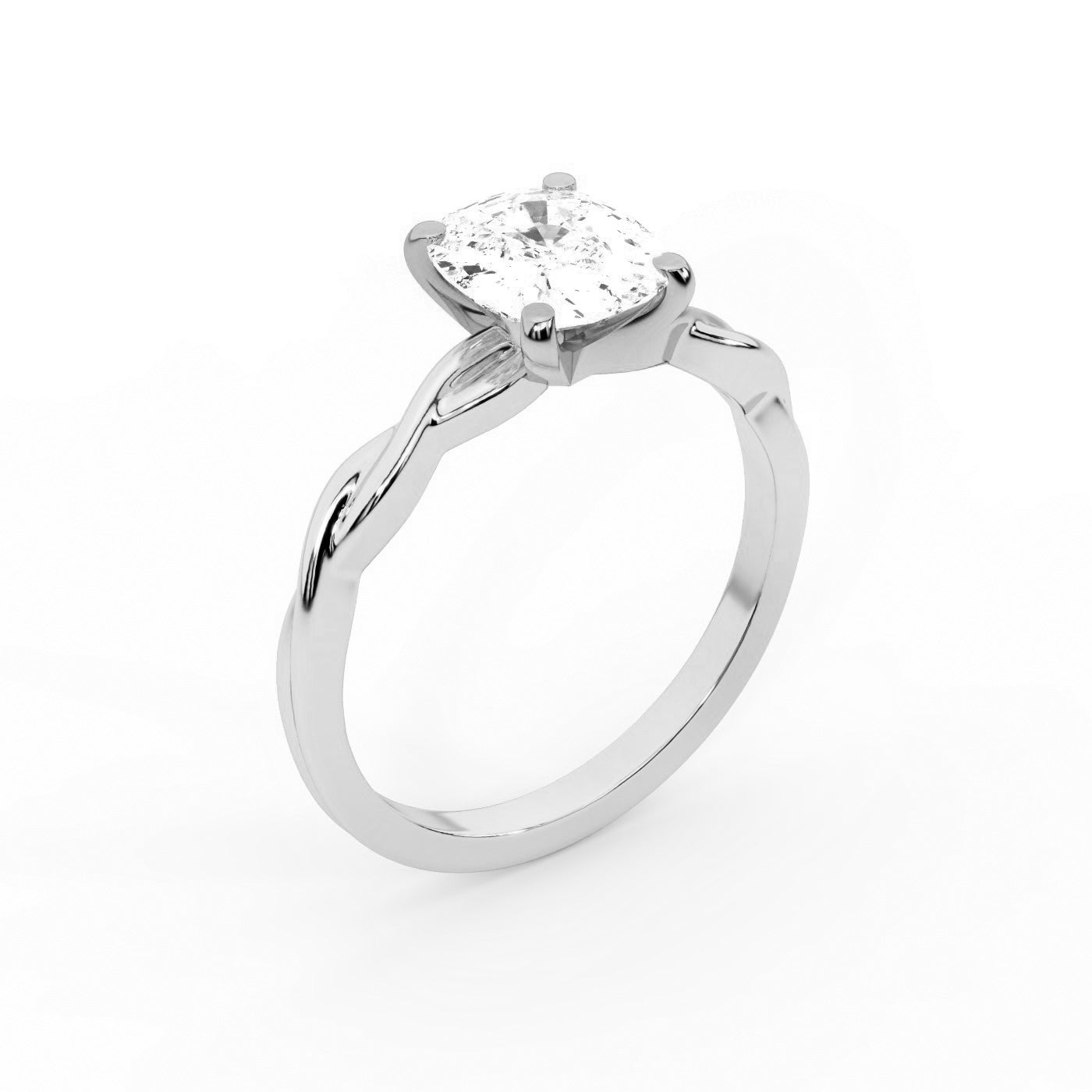 Cushion Cut Lab Grown Diamond Engagement Ring in White Gold with Twisted Setting