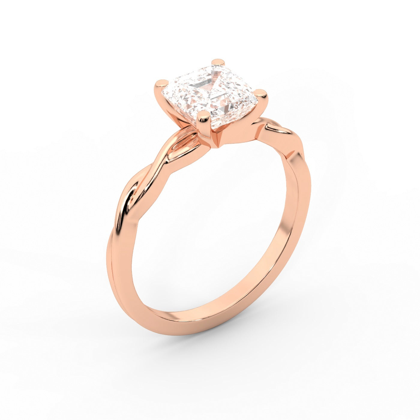Asscher Cut Lab Grown Diamond Solitaire Engagement Ring with Twisted Band in Rose Gold