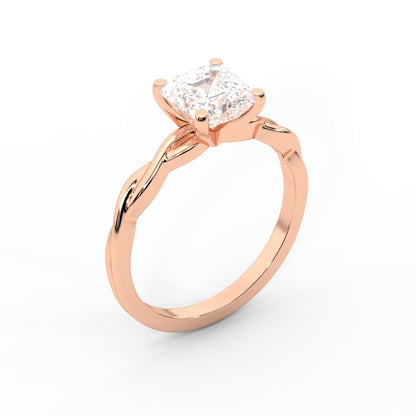 Asscher Cut Lab Grown Diamond Solitaire Engagement Ring with Twisted Band in Rose Gold