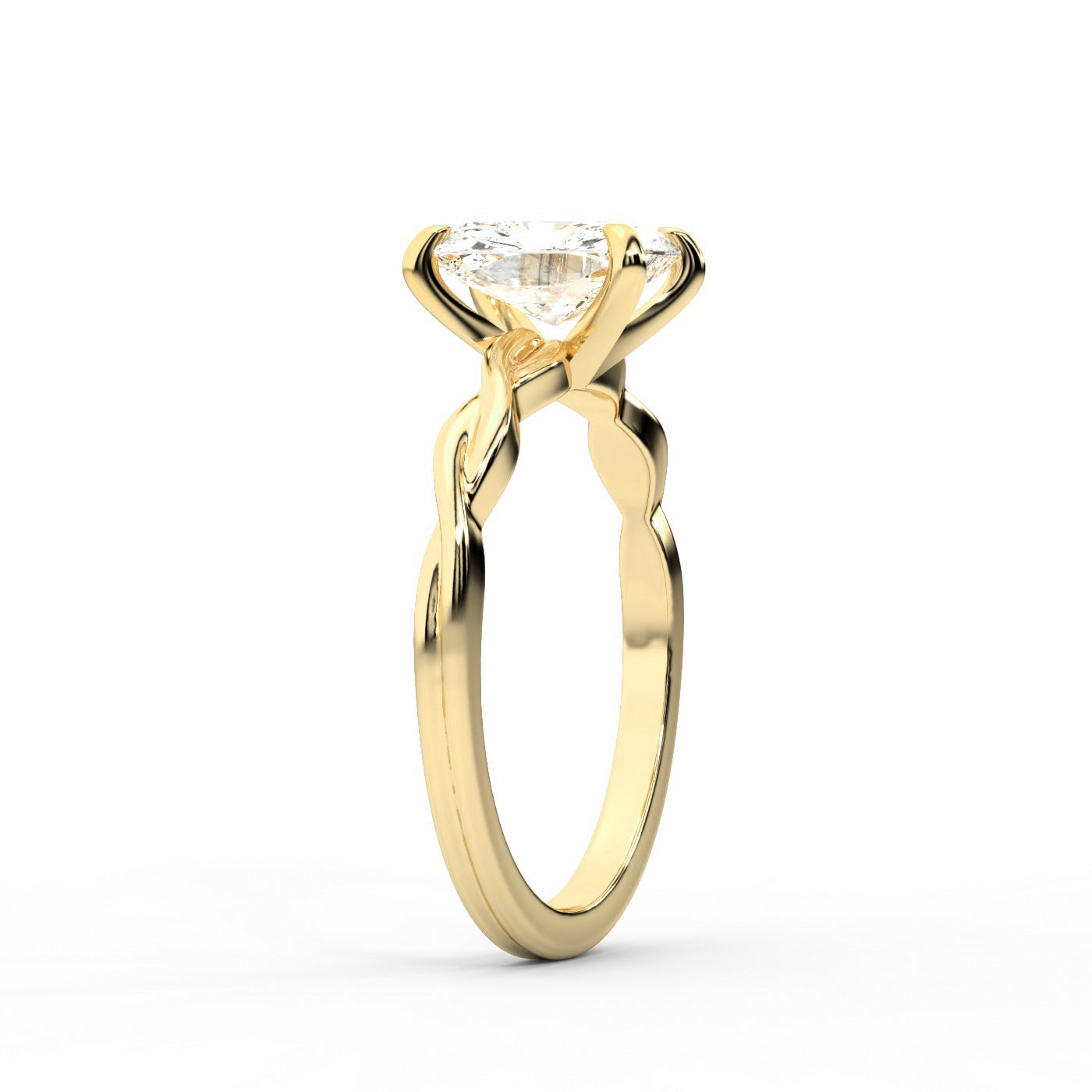 Radiant Cut Lab Grown Diamond Solitaire Engagement Ring in Yellow Gold with Twisted Shank