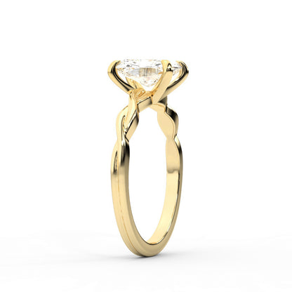 Radiant Cut Lab Grown Diamond Solitaire Engagement Ring in Yellow Gold with Twisted Shank