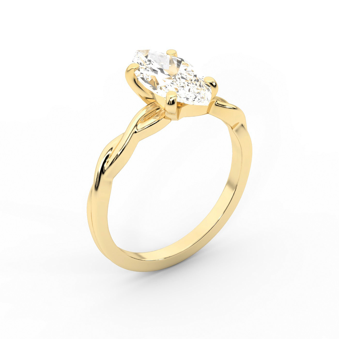 Celeste Grace Marquise Cut Lab Grown Diamond Solitaire Engagement Ring with Twisted Shank in Yellow Gold