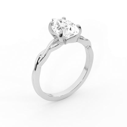 Pear Cut Lab Grown Diamond Solitaire Engagement Ring with Twisted Shank in White Gold