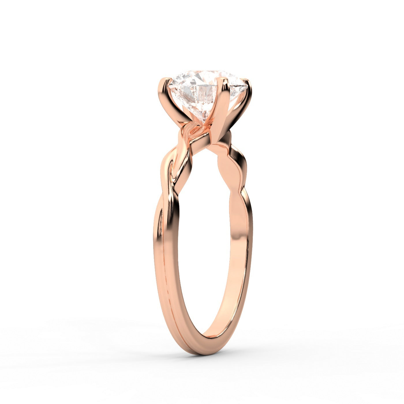 Round Cut Lab Grown Diamond Solitaire Engagement Ring with Twisted Shank in Rose Gold