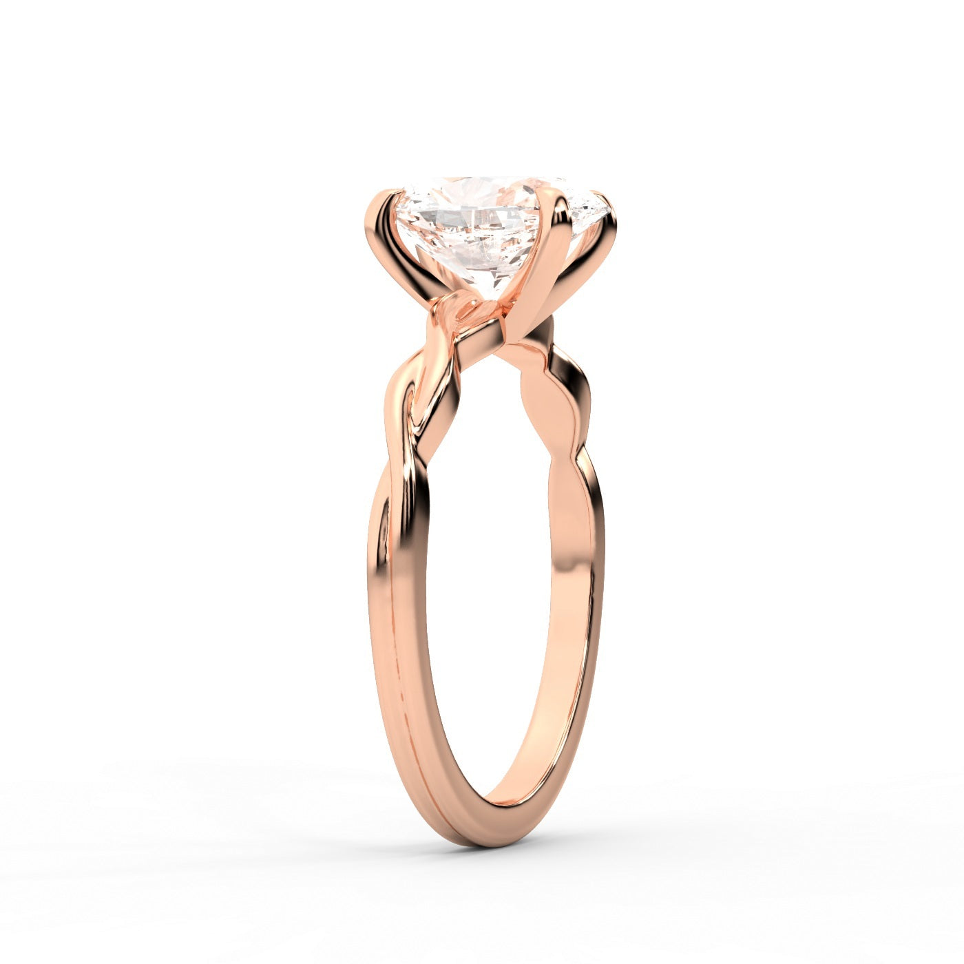 Oval Cut Lab Grown Diamond Engagement Ring in Rose Gold with twisted shank