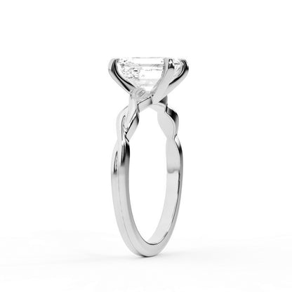 Emerald Cut Lab Grown Diamond Engagement Ring with Twisted Shank in White Gold