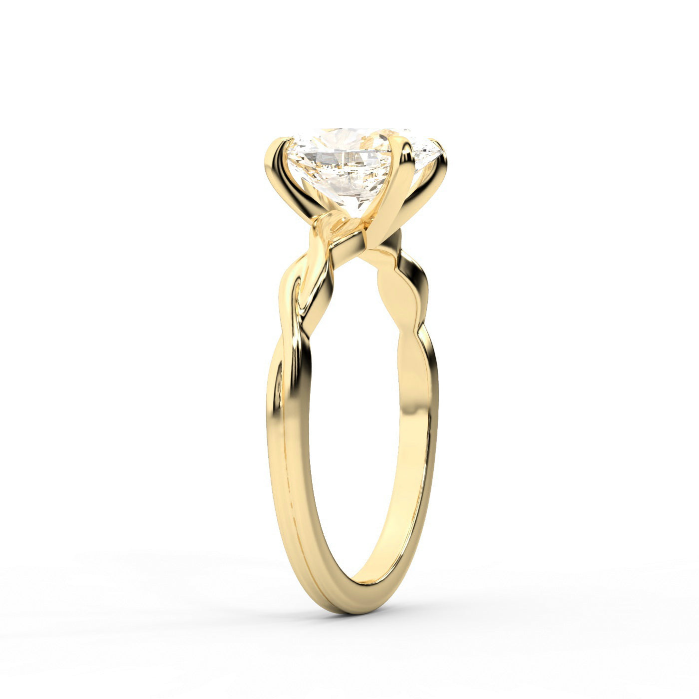 Oval Cut Lab Grown Diamond Engagement Ring in Yellow Gold with twisted shank