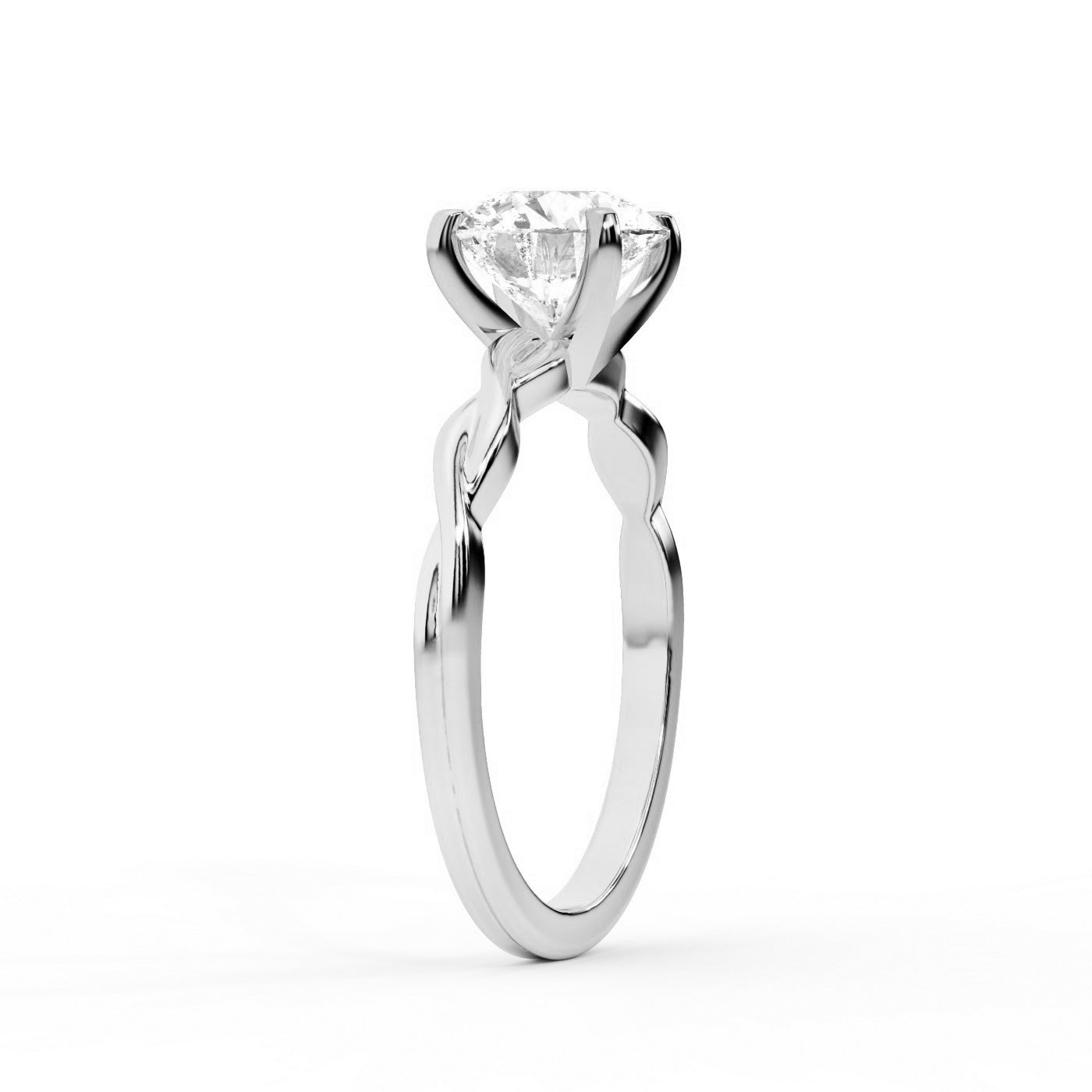 Round Cut Lab Grown Diamond Solitaire Engagement Ring with Twisted Shank in White Gold