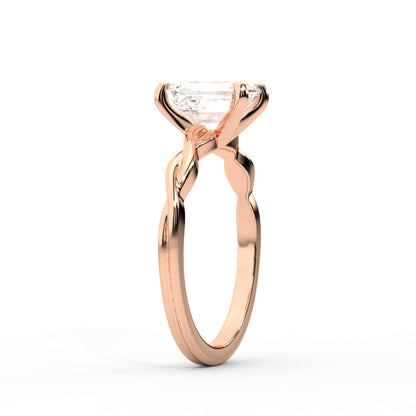 Emerald Cut Lab Grown Diamond Engagement Ring with Twisted Shank in Rose Gold