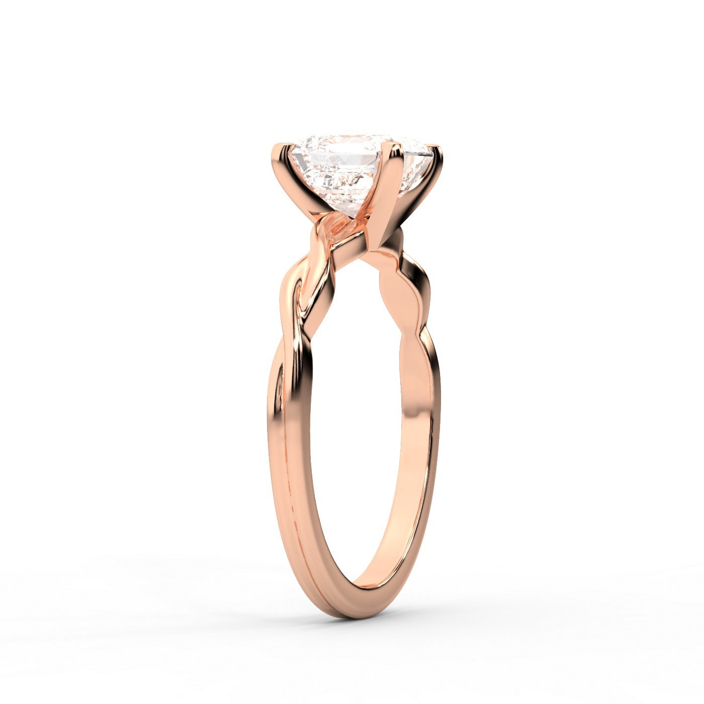 Asscher Cut Lab Grown Diamond Solitaire Engagement Ring with Twisted Band in Rose Gold
