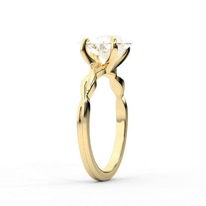Pear Cut Lab Grown Diamond Solitaire Engagement Ring with Twisted Shank in Yellow Gold