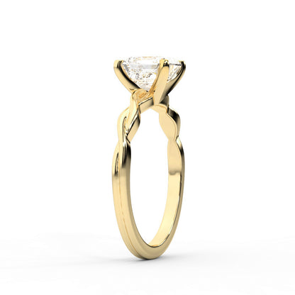 Asscher Cut Lab Grown Diamond Solitaire Engagement Ring with Twisted Band in Yellow Gold