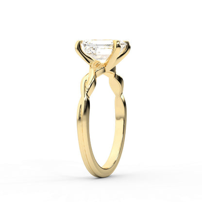 Emerald Cut Lab Grown Diamond Engagement Ring with Twisted Shank in Yellow Gold
