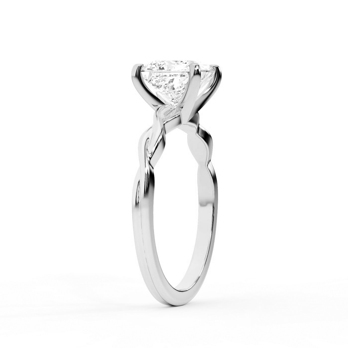Princess Cut Lab Grown Diamond Engagement Ring with Twisted Shank in Platinum