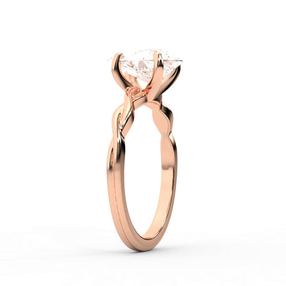 Pear Cut Lab Grown Diamond Solitaire Engagement Ring with Twisted Shank in Rose Gold