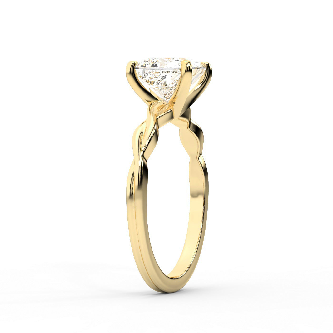 Princess Cut Lab Grown Diamond Engagement Ring with Twisted Shank in Yellow Gold