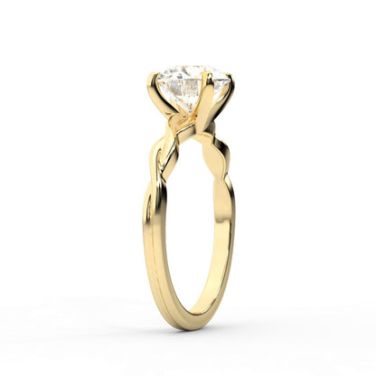 Round Cut Lab Grown Diamond Solitaire Engagement Ring with Twisted Shank in Yellow Gold