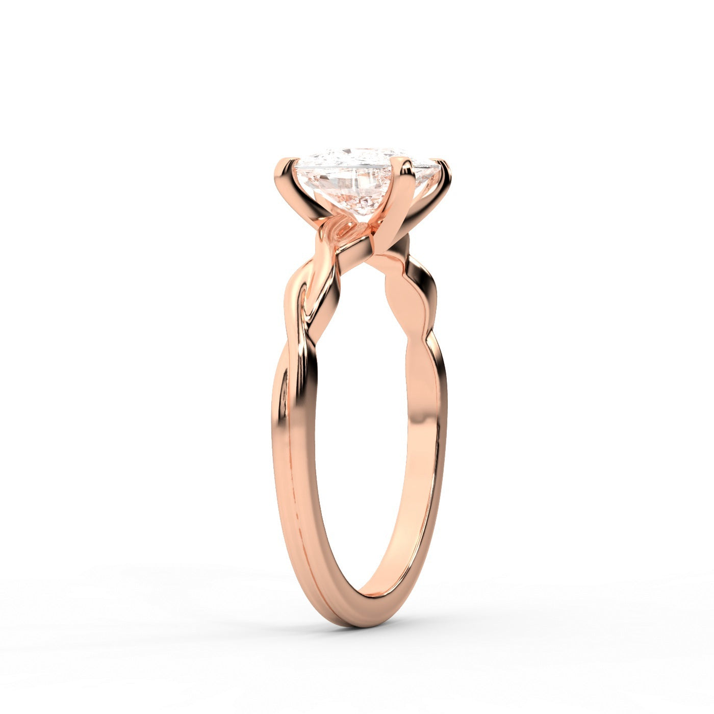 Cushion Cut Lab Grown Diamond Engagement Ring in Rose Gold with Intertwined Band
