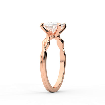 Cushion Cut Lab Grown Diamond Engagement Ring in Rose Gold with Intertwined Band