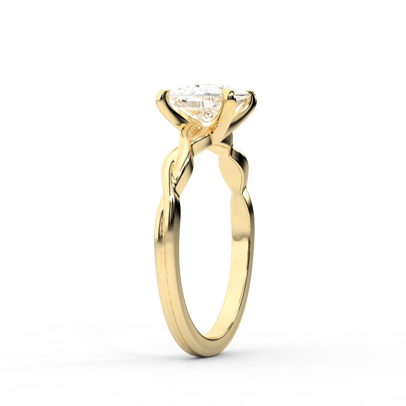 Cushion Cut Lab Grown Diamond Engagement Ring in Yellow Gold with Twisted Shank