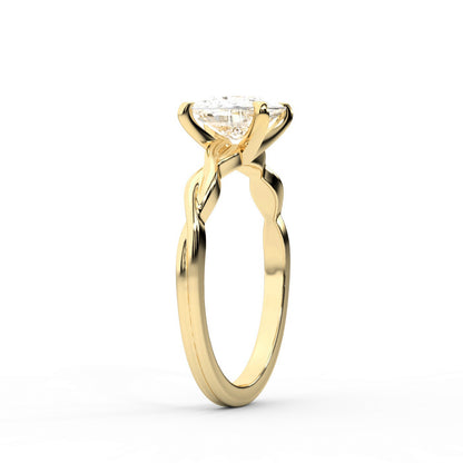 Cushion Cut Lab Grown Diamond Engagement Ring in Yellow Gold with Twisted Shank