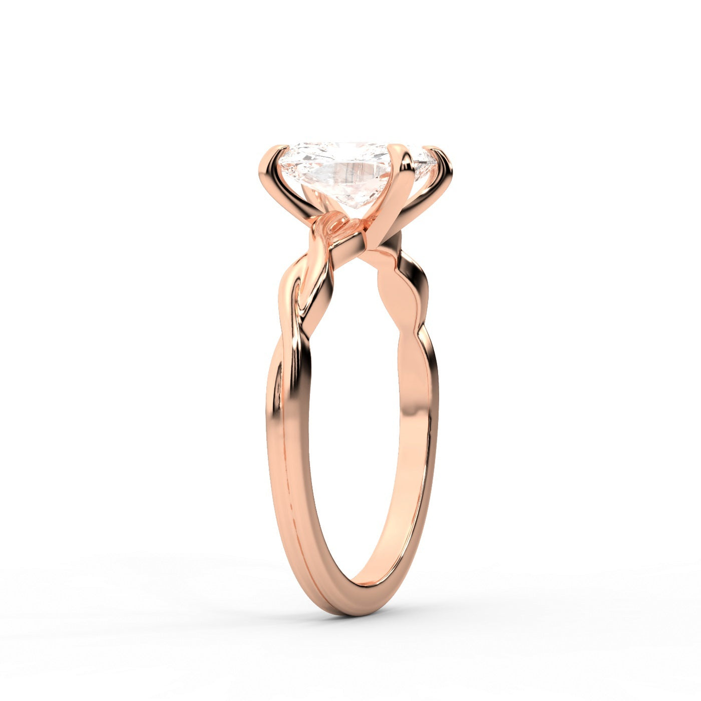 Radiant Cut Lab Grown Diamond Solitaire Engagement Ring in Rose Gold with Twisted Band