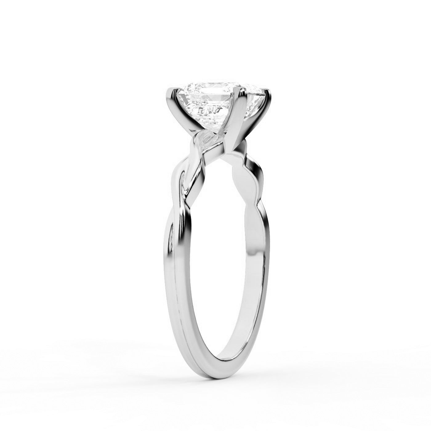 Asscher Cut Lab Grown Diamond Solitaire Engagement Ring with Twisted Band in White Gold