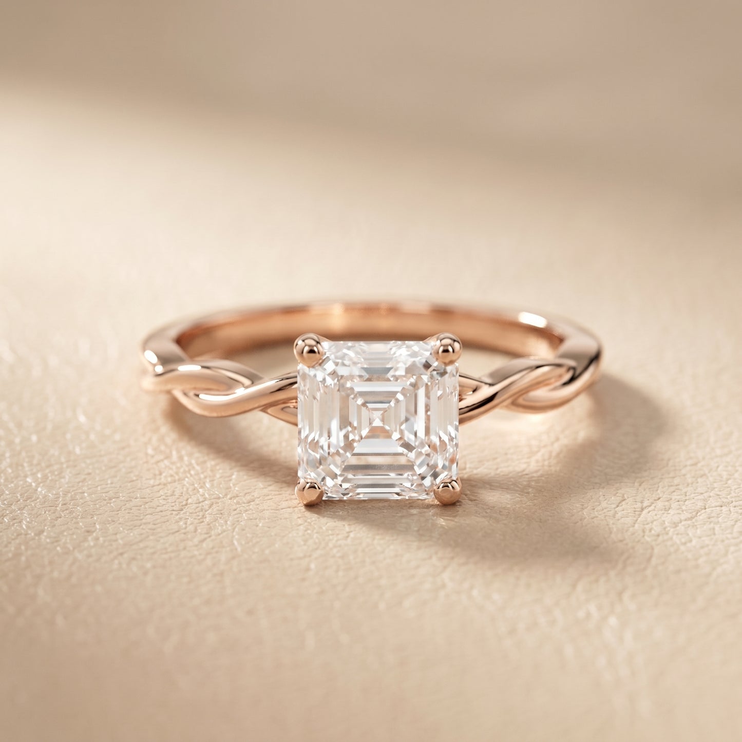 Asscher Cut Lab Grown Diamond Ring in Rose Gold