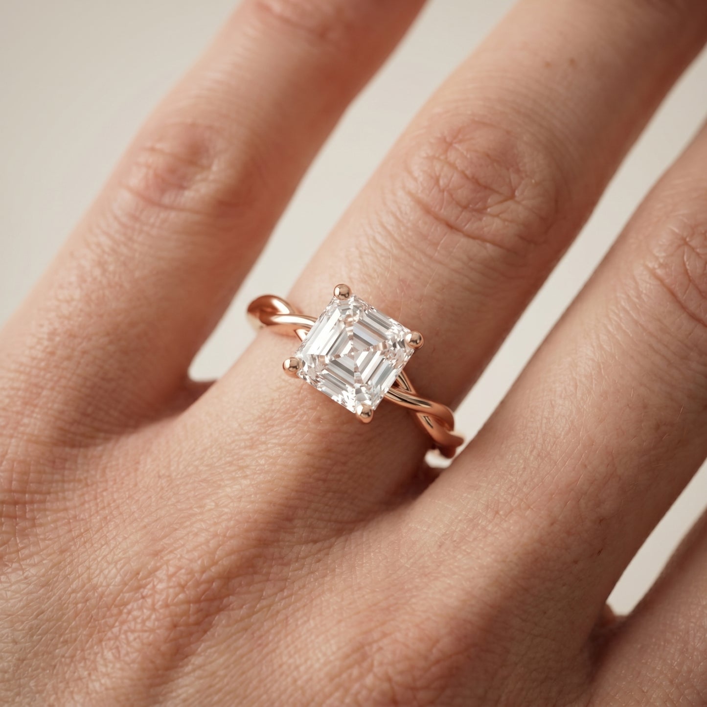 Asscher Cut Lab Grown Diamond Ring in Rose Gold