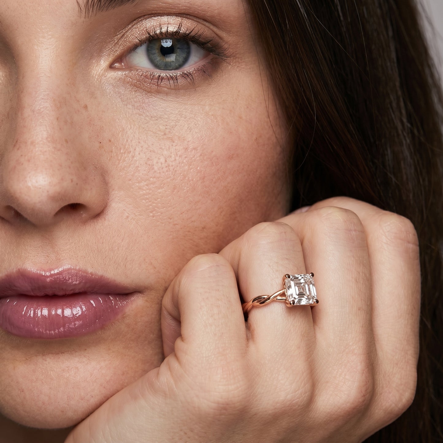 Asscher Cut Lab Grown Diamond Ring in Rose Gold