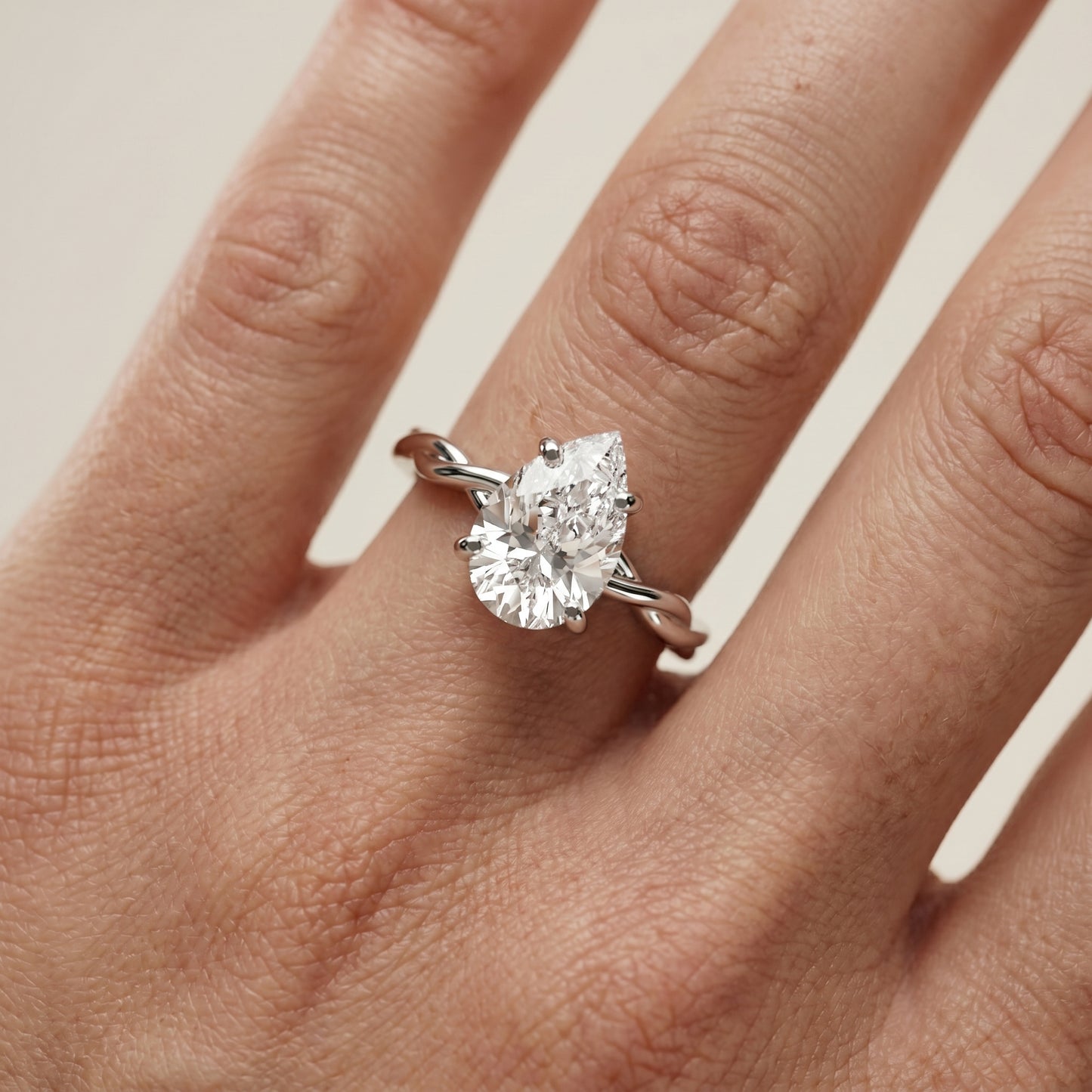 Pear Cut Lab Grown Diamond Ring in Silver