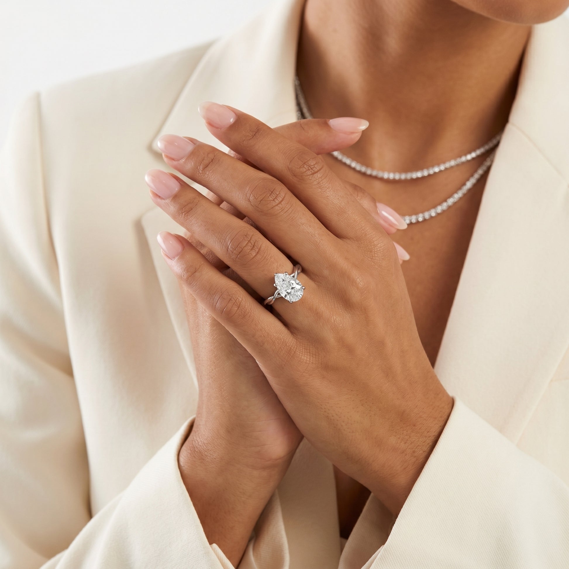 Pear Cut Lab Grown Diamond Ring in Platinum