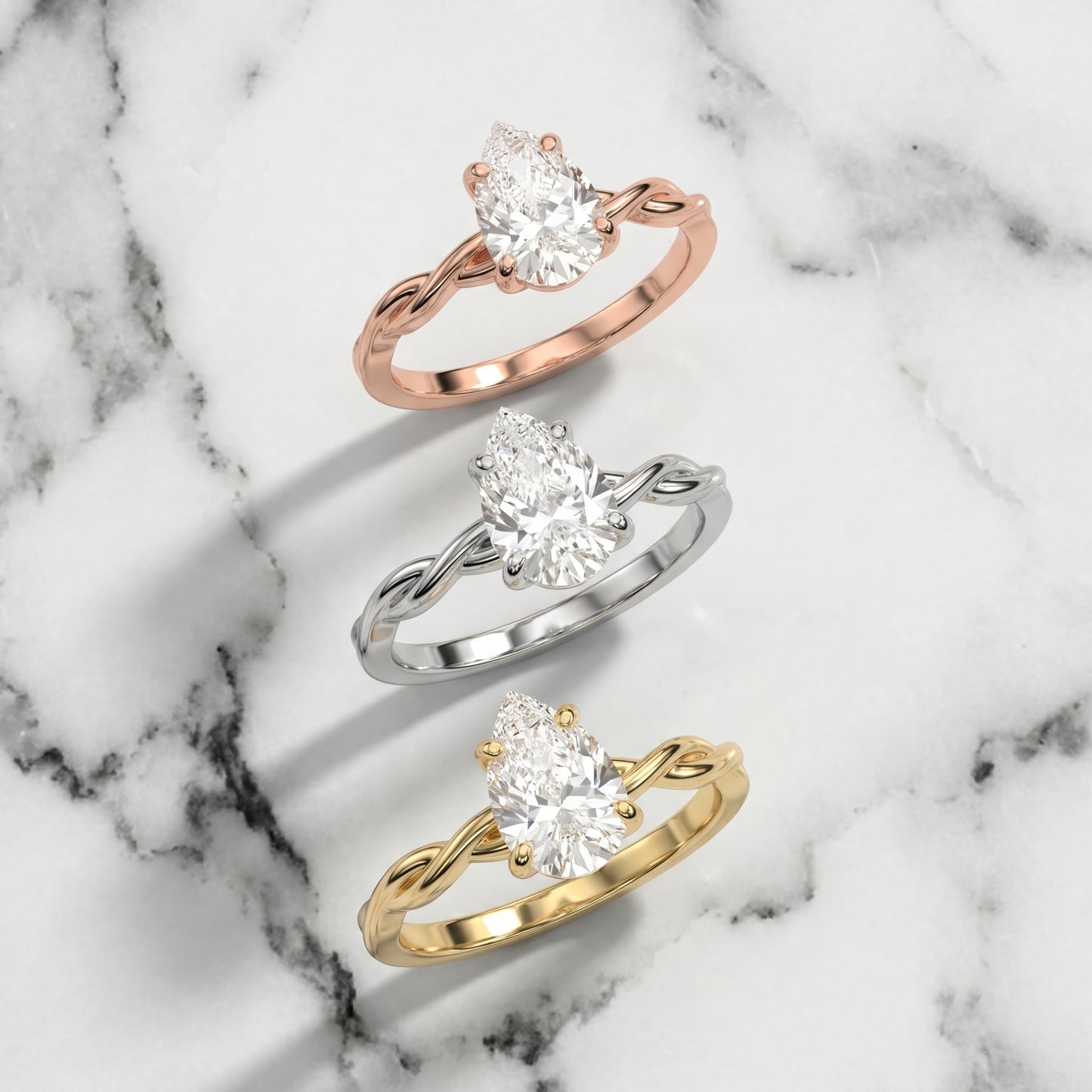 Pear Cut Lab Grown Diamond Ring in White Gold