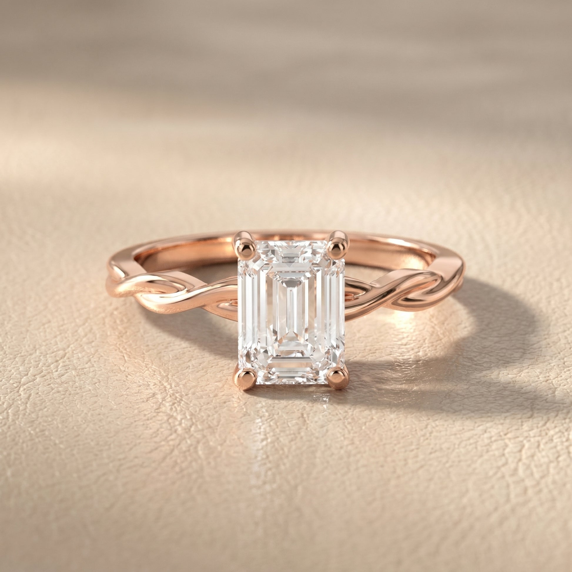 Emerald Cut Lab Grown Diamond Ring in Rose Gold