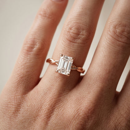 Emerald Cut Lab Grown Diamond Ring in Rose Gold