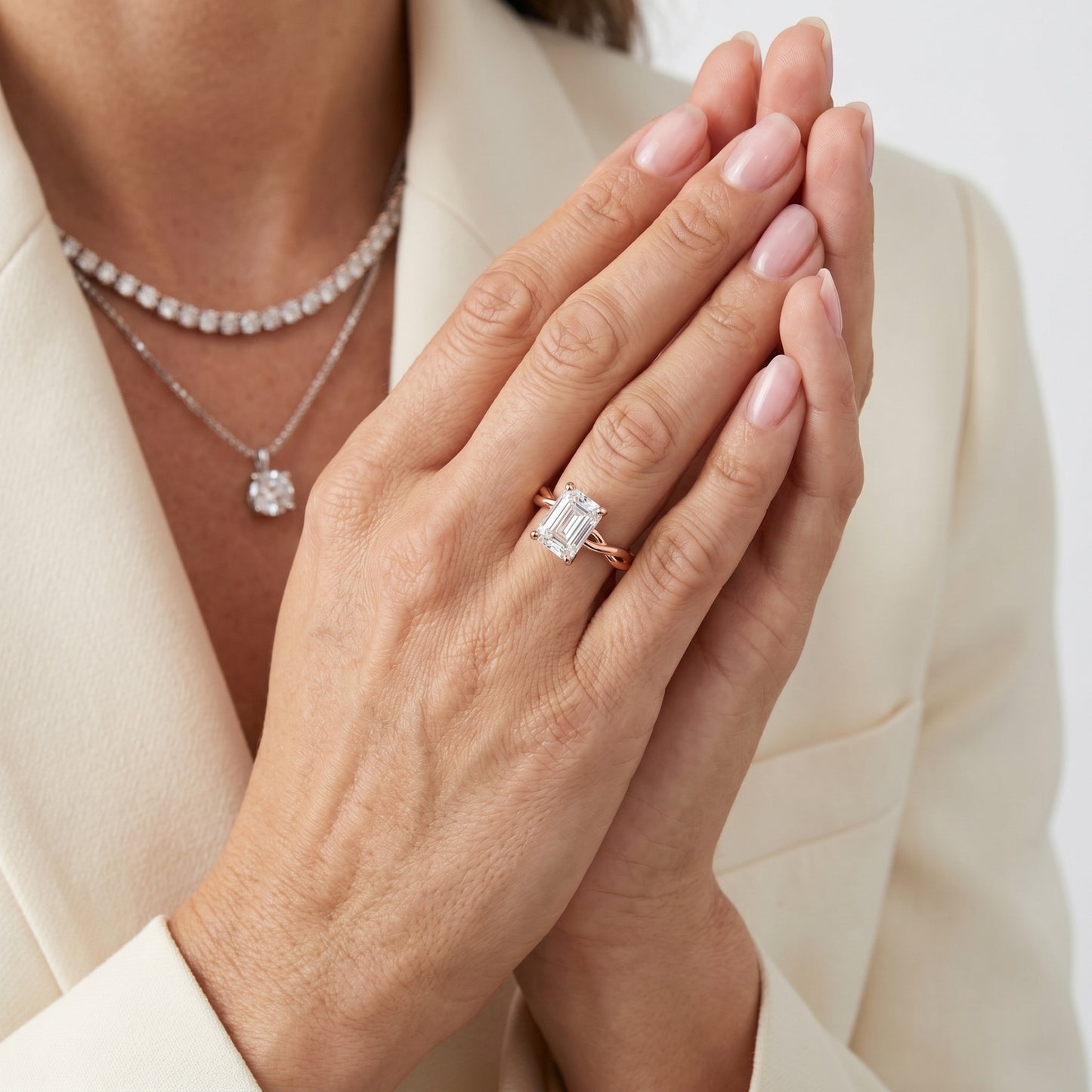Emerald Cut Lab Grown Diamond Ring in Rose Gold