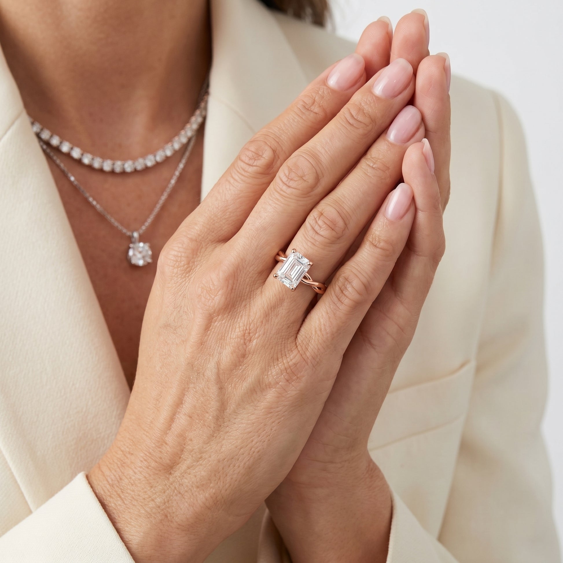 Emerald Cut Lab Grown Diamond Ring in Rose Gold